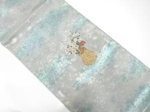 引箔　霞に花籠模様織り出し　袋帯